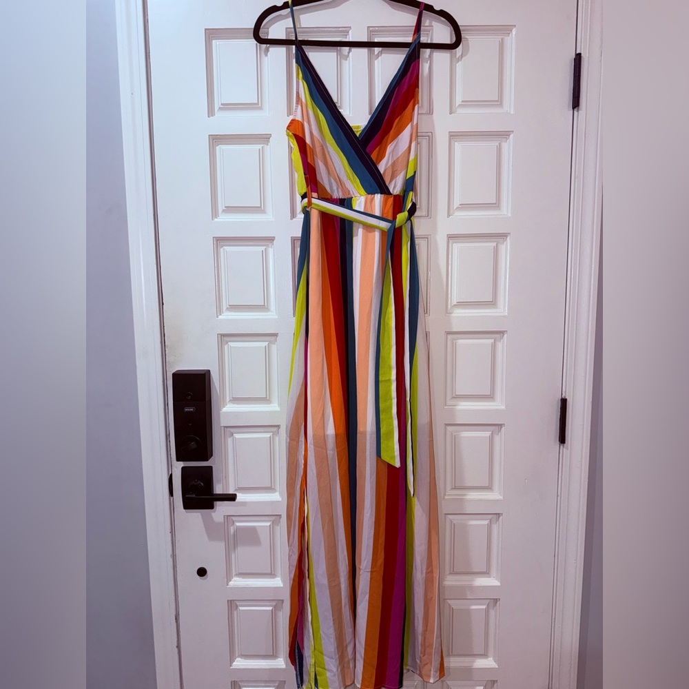 SHEIN Yellow and Red Wrap Tie Front Maxi Sundress